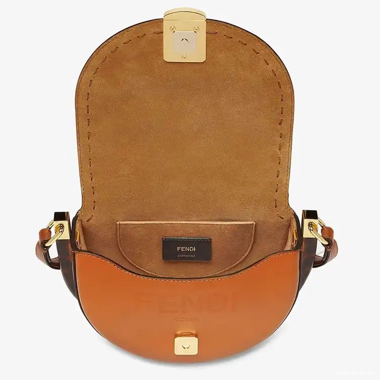 Cheap HOT In Fendi Moonlight Leather Logo Brown ROMA Calf Bag 0414